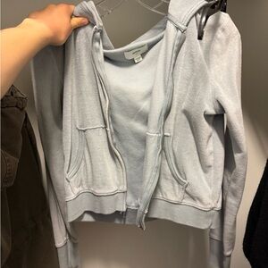 Aerie Light Gray Zip-Up Hoodie